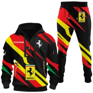 Ferrari Half Zip Hoodie x Long Pants Set All-over Print, Custom Name HIHI130525Y26QZ3HFER