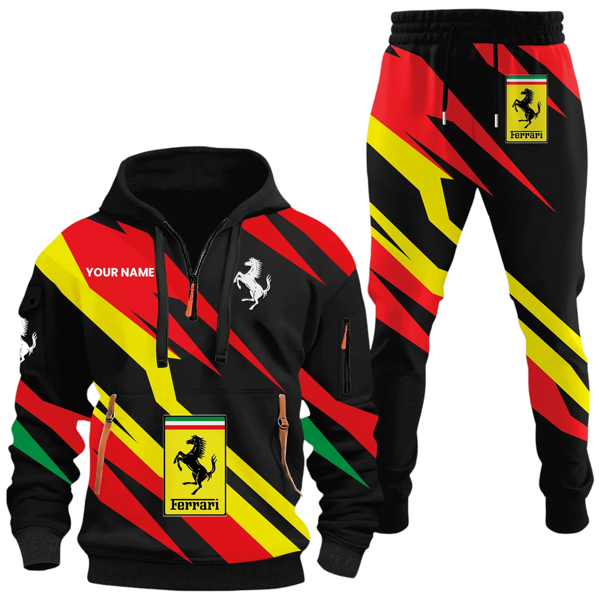 Ferrari Half Zip Hoodie x Long Pants Set All-over Print, Custom Name HIHI130525Y26QZ3HFER Ferrari Half Zip Hoodie x Long Pants Set All-over Print, Custom Name HIHI130525Y26QZ3HFER