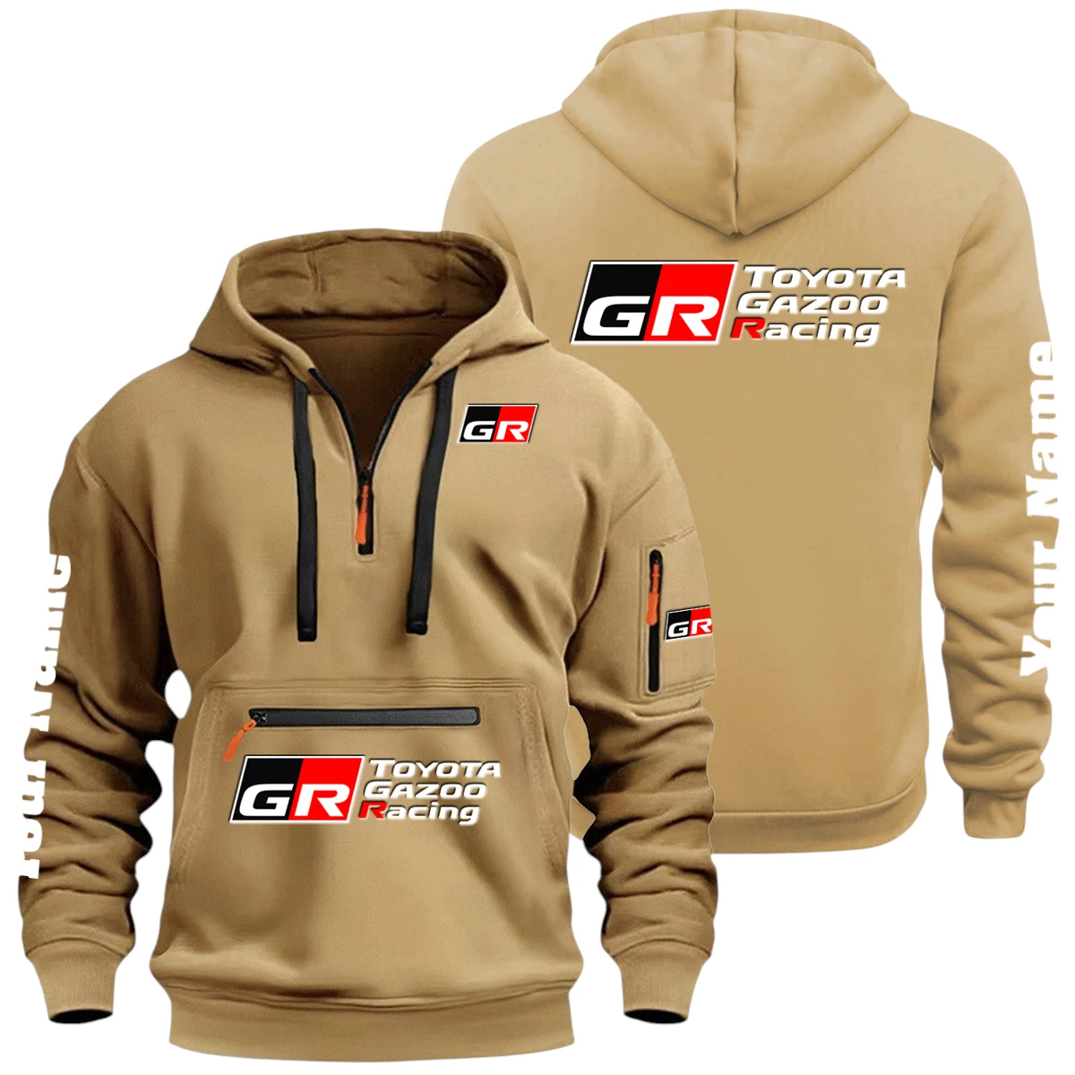 Toyota Gazoo Racing Half Zip Hoodie Multi Zipper Pocket Custom Name Toyota Gazoo Racing Half Zip Hoodie Multi Zipper Pocket Custom Name