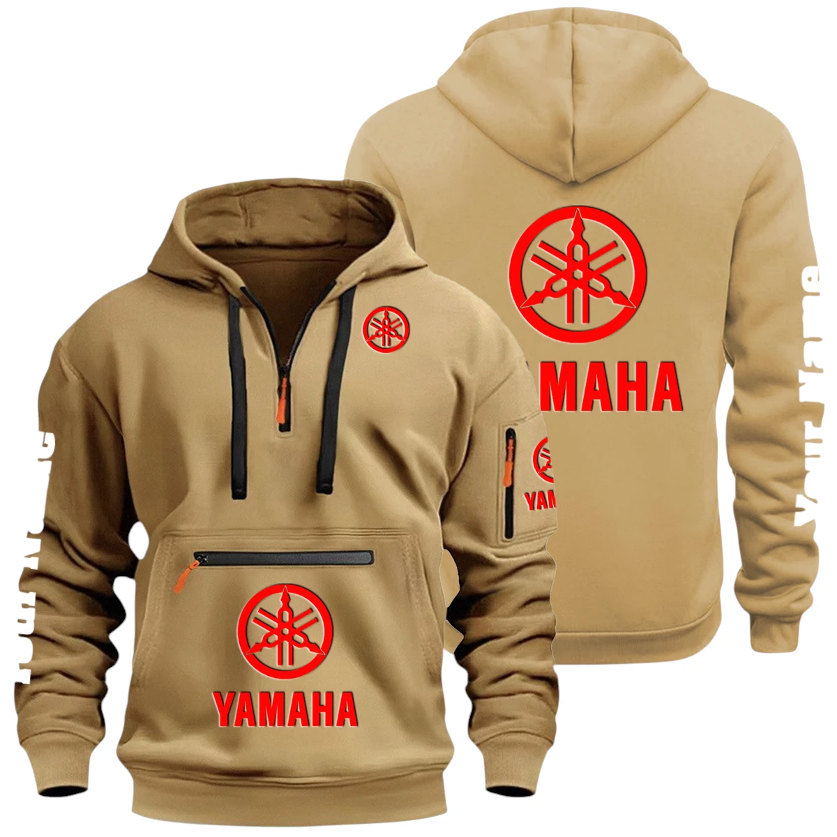 Yamaha Motor Half Zip Hoodie Multi Zipper Pocket Custom Name Yamaha Motor Half Zip Hoodie Multi Zipper Pocket Custom Name