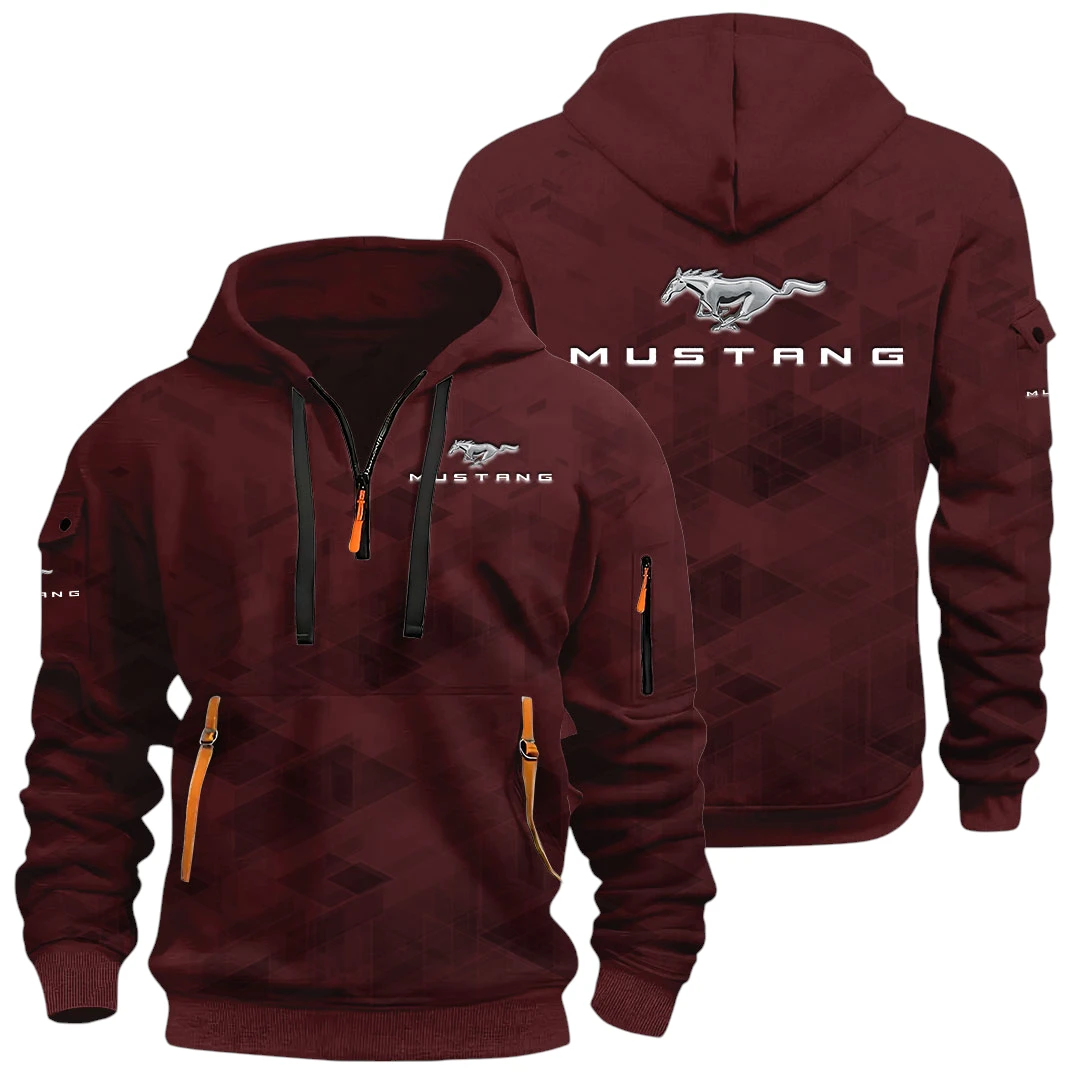 Mustang Half Zip Hoodie All Over Prints Multi Pockets Custom Name Gift For Fan Mustang Half Zip Hoodie All Over Prints Multi Pockets Custom Name Gift For Fan