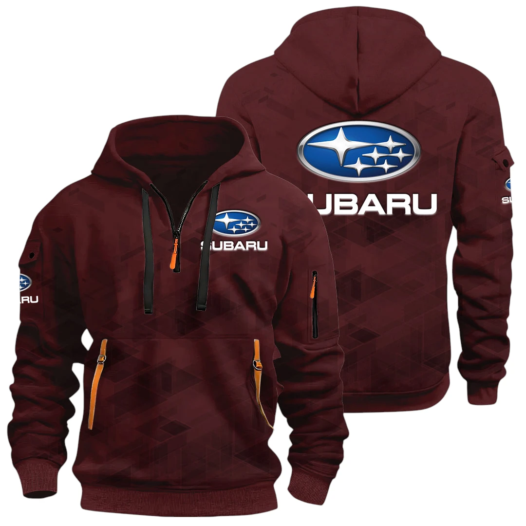 Subaru Half Zip Hoodie All Over Prints Multi Pockets Custom Name Gift For Fan Subaru Half Zip Hoodie All Over Prints Multi Pockets Custom Name Gift For Fan
