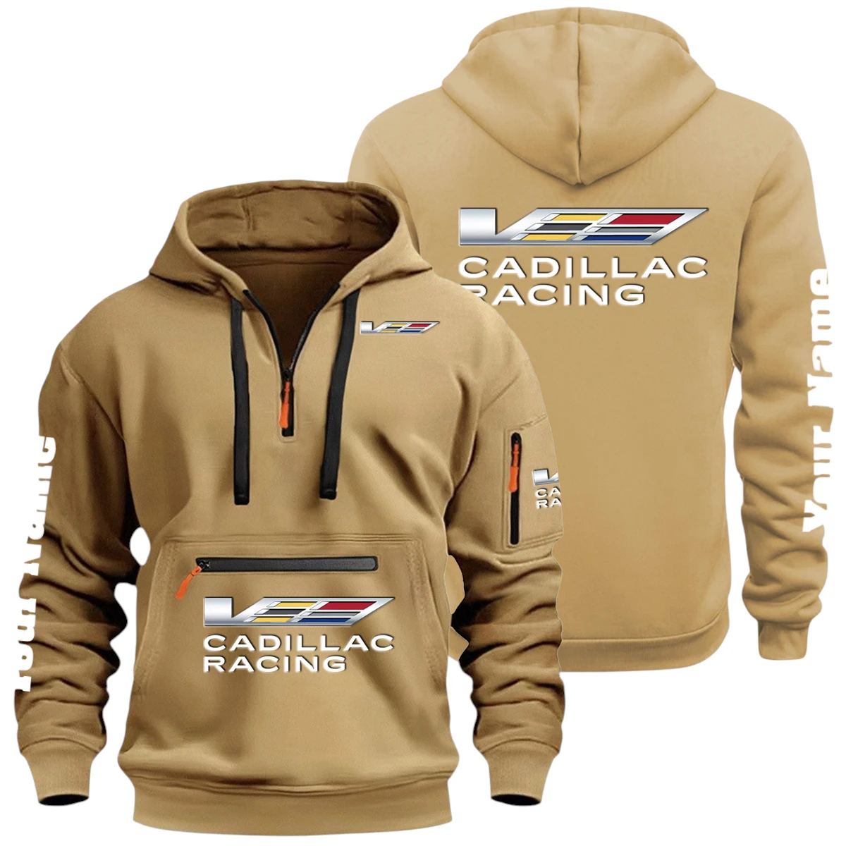 Cadillac Racing Half Zip Hoodie Multi Zipper Pocket Custom Name Cadillac Racing Half Zip Hoodie Multi Zipper Pocket Custom Name